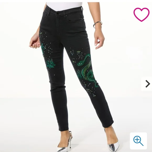 DG2 Diane Gilman New Classic Stretch Legacy Embellished Skinny Jeans Dragon Y2K - Picture 1 of 12